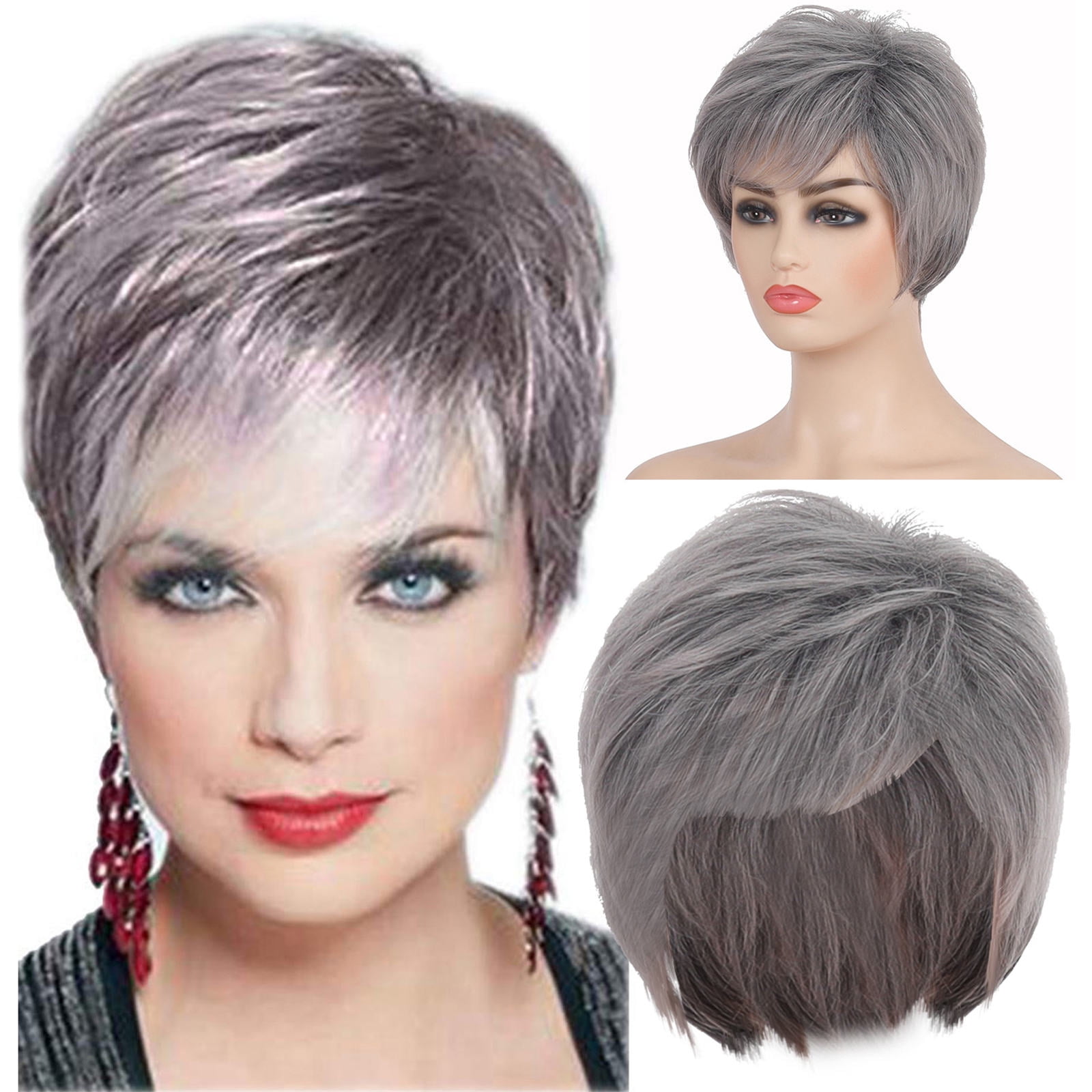 mishuowoti fashion ladies wig silver gray short straight hair high