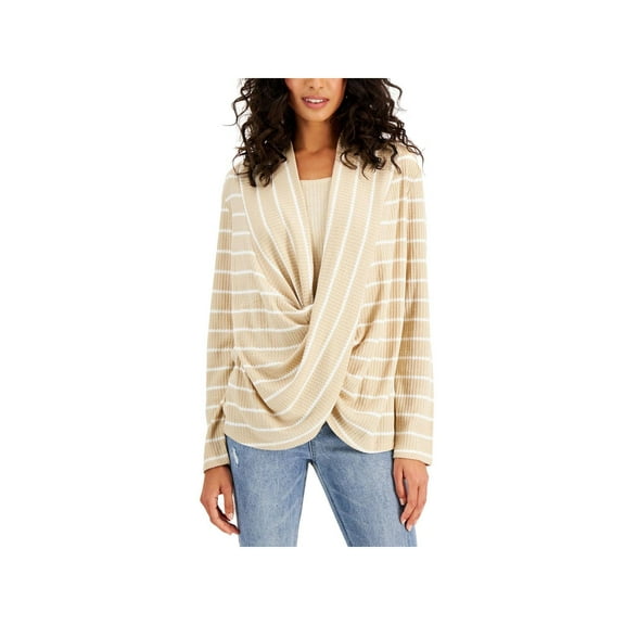 Fever Womens Striped Shawl Collar Pullover Top
