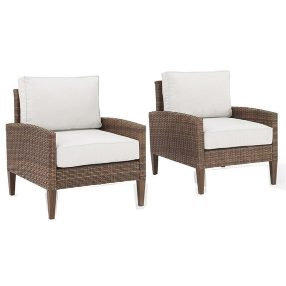 Afuera Living Wicker / Rattan & Fabric Patio Chair in Cream/Brown (Set of 2)