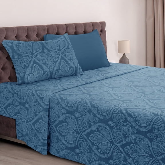 Lux Decor Collection Microfiber Bed Sheets Set, 4 Pc Twin XL Sheets, Fitted Sheet, Flat Sheet, Pillowcases, Navy Blue