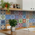thumbnail image 3 of Mi Alma Removable Vinyl Vintage Blue Orange Backsplash Tile Stickers, 24pcs, 3 of 9