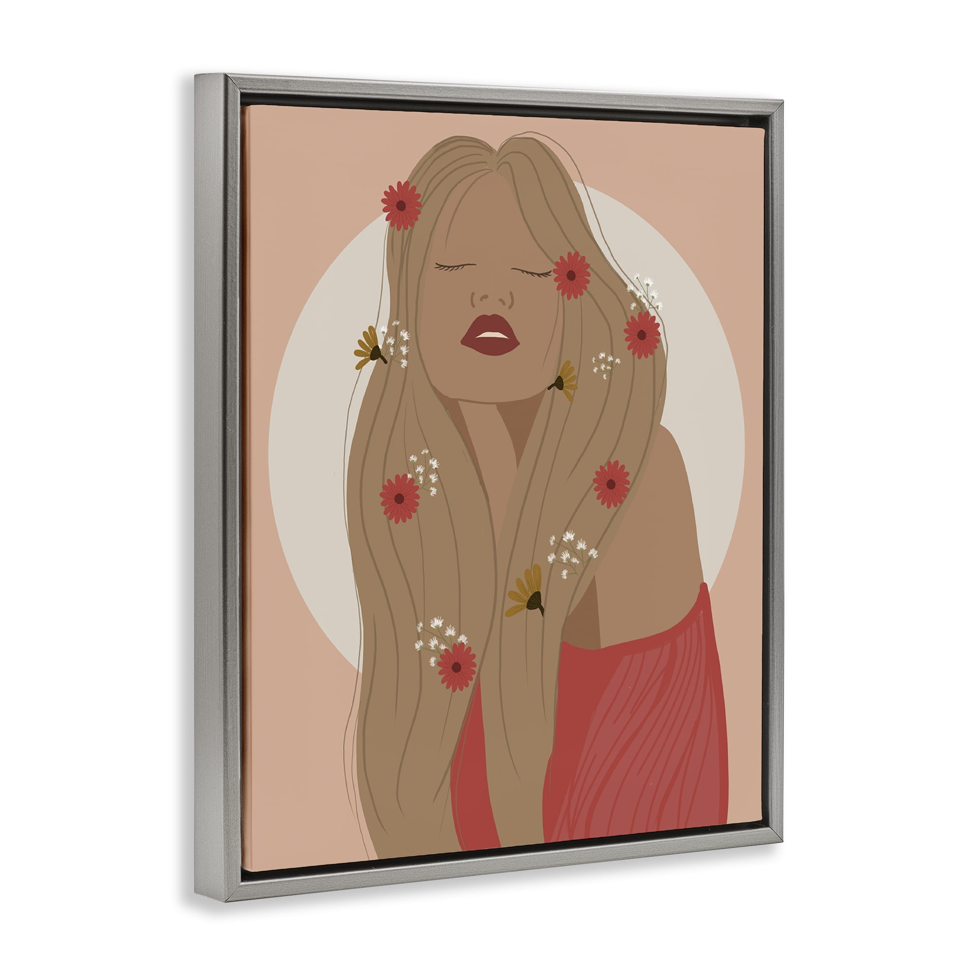 Stupell Industries Hippie Boho Girl Novelty Painting Gray Floater Framed Art Print Wall Art, 17 x 21