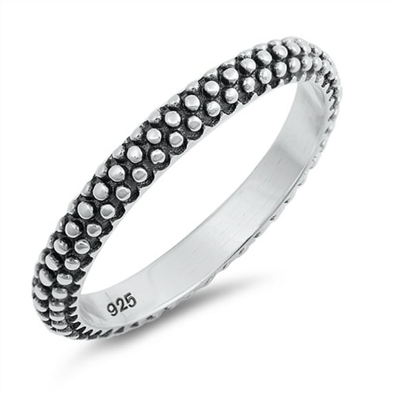 Eternity Bali Bead Stacking Oxidized Ring .925 Sterling Silver Band Jewelry Female Male Size 4