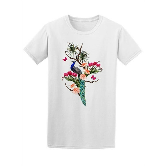 Exotic Peacock With Butterflies T-Shirt Women -Image by Shutterstock, Female Medium