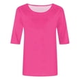 thumbnail image 4 of T-shirt pour Femmes Col Rond Manches 3/4 Blouse Imprimée Confortable Hauts Femmes Tendance Rose Vif P, 4 of 4