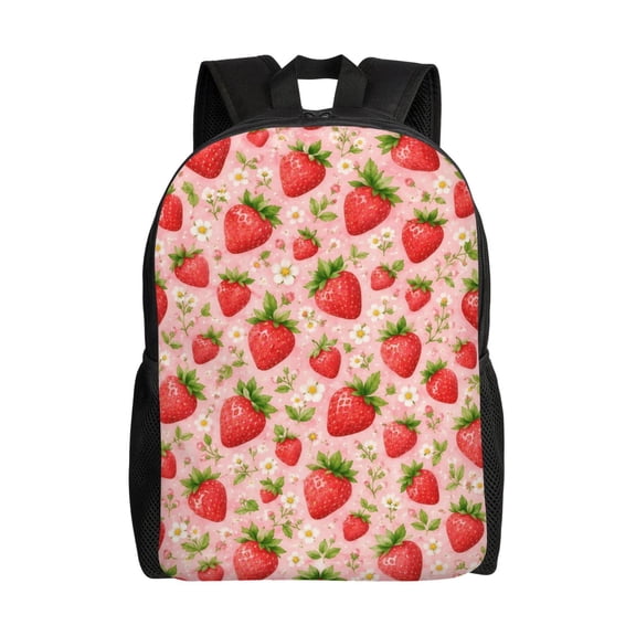 Pink Strawberry Backpack Full Front Print Travel Laptop Bag for Men and Women