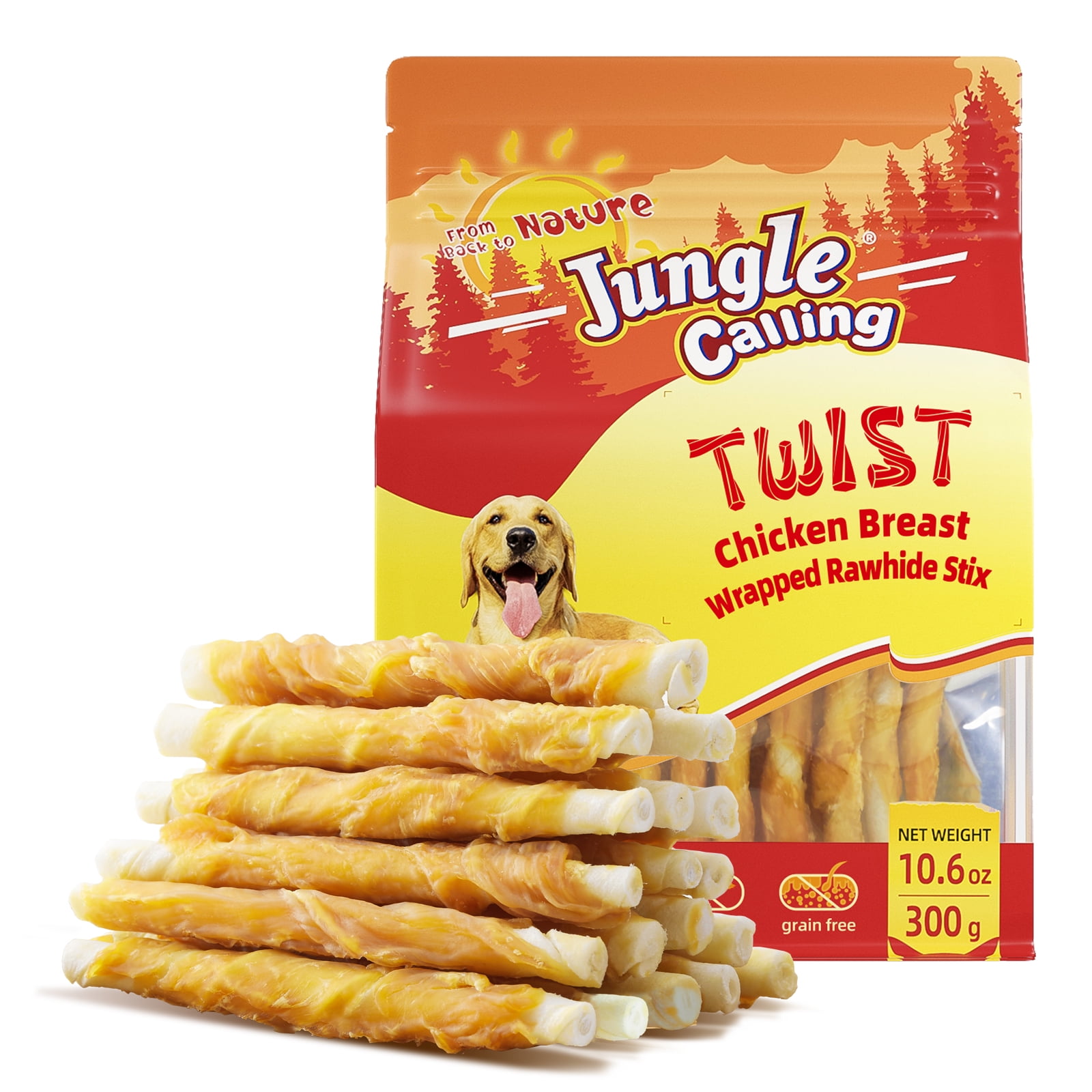 (5 pack) Jungle Calling Dog Treats, Chicken Wrapped Rawhide Sticks for Dogs, Puppy Training Treats Dog Chews Snacks (10.6 Ounce (Pack of 1))