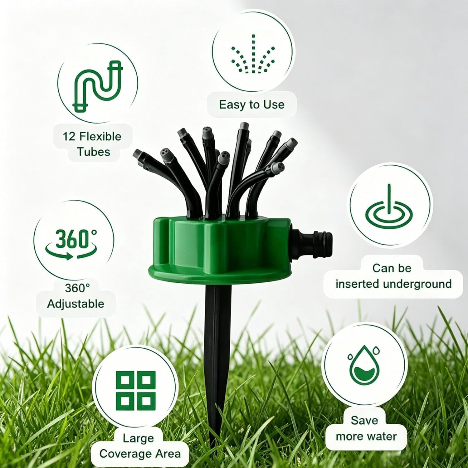 360° Coverage Precision Garden Irrigation Sprinkler, Flexible Nozzle Lawn Watering System for Yard, Automatic Irrigation Sprinkler with Multi-Arm Spray Heads - 2PCS