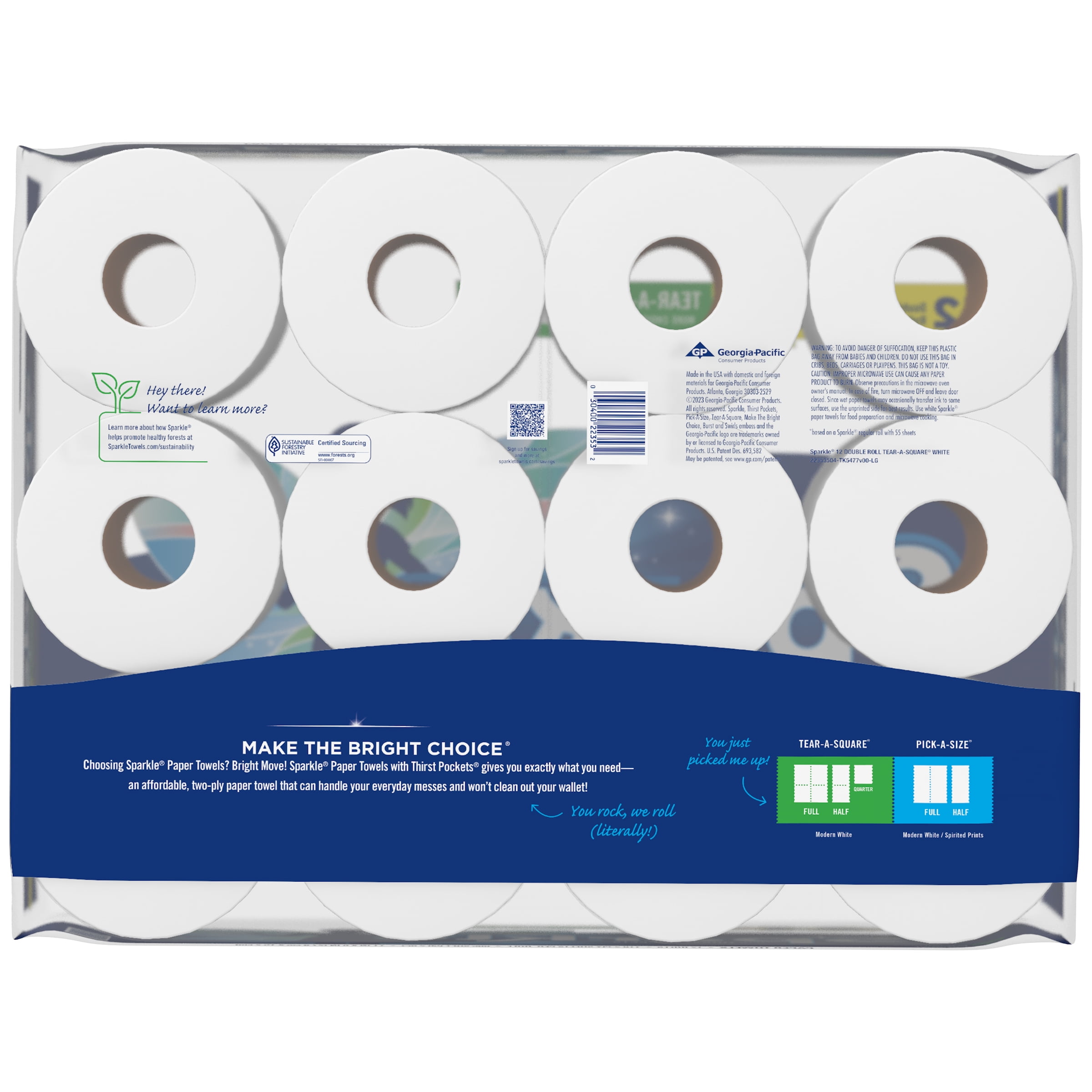 Sparkle Tear-a-Square Paper Towels, 12 Double Rolls