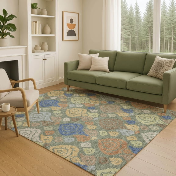 Addison Rugs Chantille Indoor/Outdoor Transitional Damask Basil Machine Washable Rectangle Rug, 10' x 14'