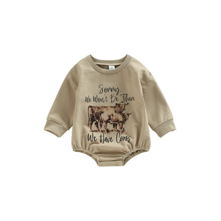 

Musuos Baby Girl Boy Sweatshirt Romper Long Sleeve Bubble Cow Bull Print Bodysuit Tops