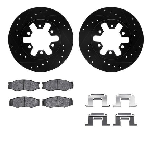 Dynamic Friction Company Front Brake Rotors-Drilled and Slotted-Black with 5000 Advanced Brake Pads includes Hardware 8512-67272