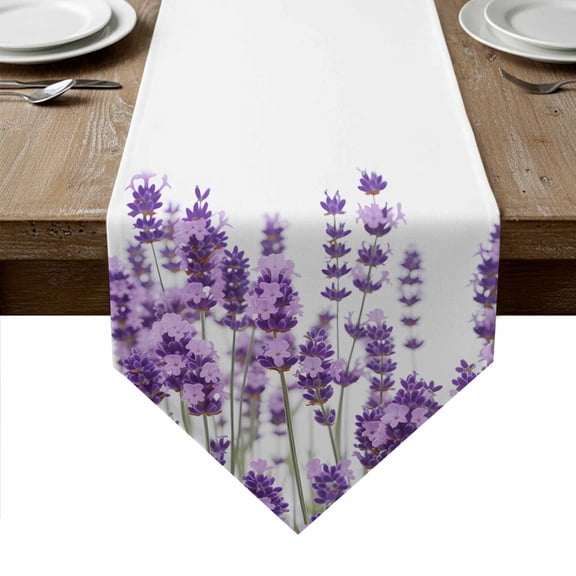 Purple Lavender Table Runner Linen Burlap Table Runner 60 Inches Long Farmhouse Pastoral Botanical Floral Dresser Scarves for Kitchen Island Coffee Dining Room Party Holiday Decoration 13"x60"