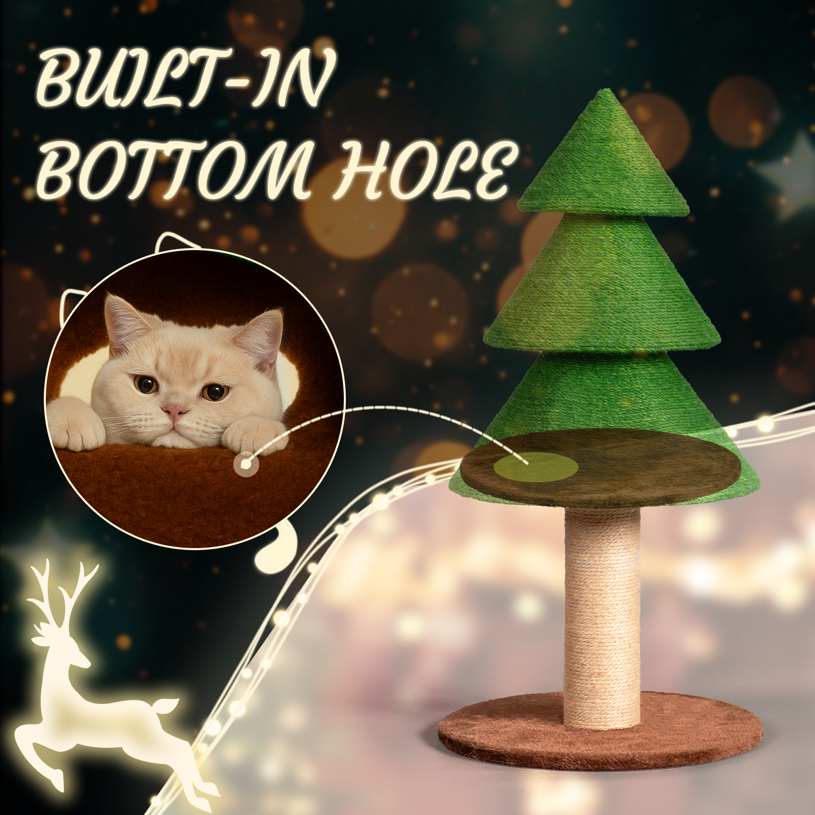 Zimtown Large Christmas Tree Cat Scratching Post, 31.5-Inch Tall Sisal Scratcher for Indoor Cats, with Toy Ball, Green