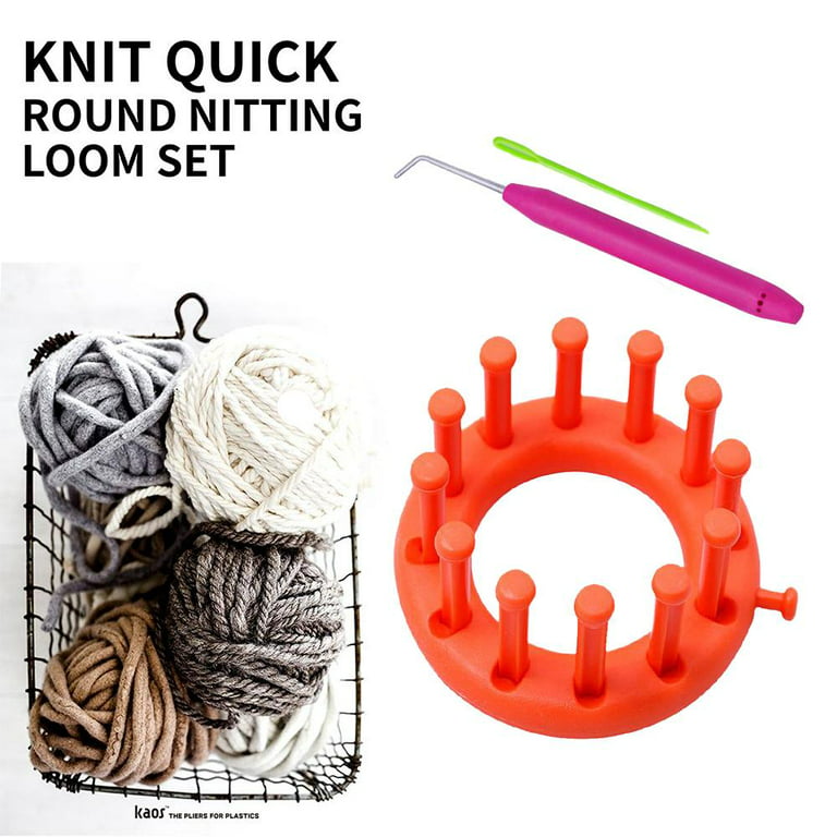 Round Knitting Loom Set with Hook Needle Kit Yarn Cord Knitter 4 Hat Looms  (Pink)
