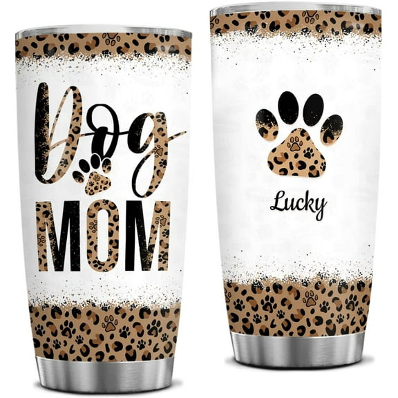 Dog Mom Tumbler Personalized Dog Gifts For Women Stainless Steel 20oz Leopard Tumblers Cup Birthday Christmas Presents For Puppy Lovers Pet Owners Fur Mama Gifts