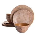 thumbnail image 1 of Gibson Home Woodfern 12 Piece Melamine Dinnerware Set, Wood Pattern, 1 of 3