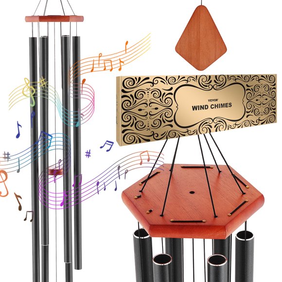 VEVOR Wind Chimes for Outside, 60 in, Deep Tone Wind Chimes with 6 Tubes, Unique Large Memorial Wind Chimes for Anniversary, Amazing Outdoor Decor for Your Patio, Porch, Garden and Backyard, Black