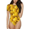 thumbnail image 2 of Uemuo Ripe Yellow Lemon Pattern Women's One Piece Short Sleeve Swimsuit Rash Guard Surfing Modest Quick-drying Swimsuit Beach Essentials-Medium, 2 of 9