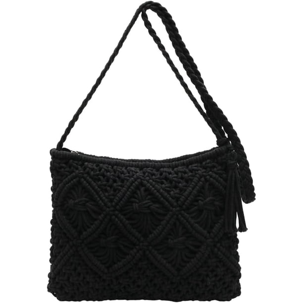 LHSHIDU Bohemian Crochet Beach Bag Women 2025 Summer Woven Shoulder Crossbody Purses Tote Handbags with Tassels 2025