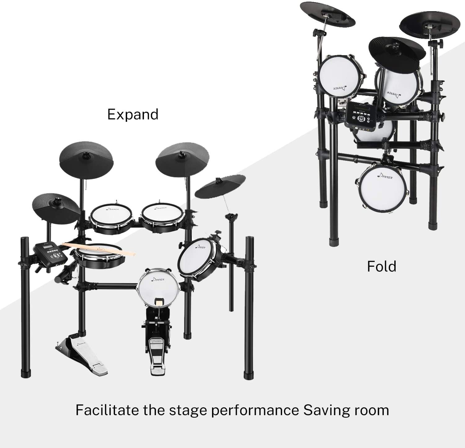 Donner DED-200 Electric Drum Set Electronic Kit with Mesh Head 8 Piece,  Drum Throne, Sticks Headphone and Audio Cable Included, More Stable Iron  Metal 