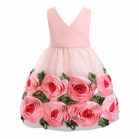 

Dezsed 2-8 Years Girls Sleeveless Party Dress Kids Dresses For Girls Summer Clearance Fashion Three Dimensional Rose Mesh Backless Dress Princess Costumes For Girls