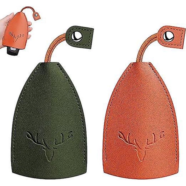 lot De 2 (orange + Vert), Porte-cls De Voiture En Cuir, Porte-cls Portable En Cuir Pu Impermable De Grande Capacit Pas Facile De Tomber Et De Pro