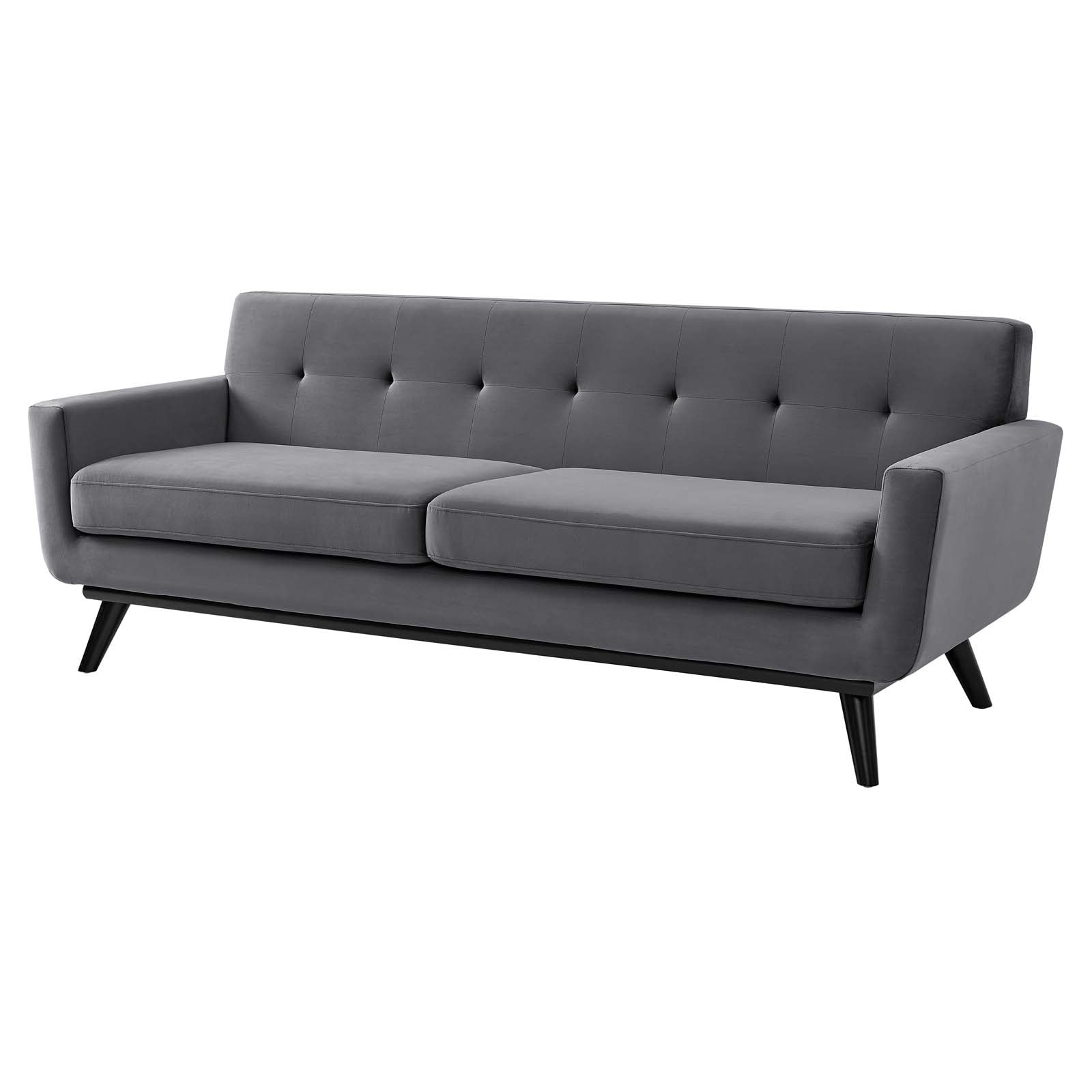 Sofa, Grey Gray, Velvet, Modern Contemporary, Mid Century Living Hotel Lounge Cafe Lobby