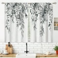 thumbnail image 3 of Farmhouse Grey Eucalyptus Small Kitchen Curtains Leaves Window Treatment Black White Wooden Cafe Short Curtains for Bathroom Dining Laundry Room Botanical Tier Treatment Drapes 26x36 inch, 3 of 6