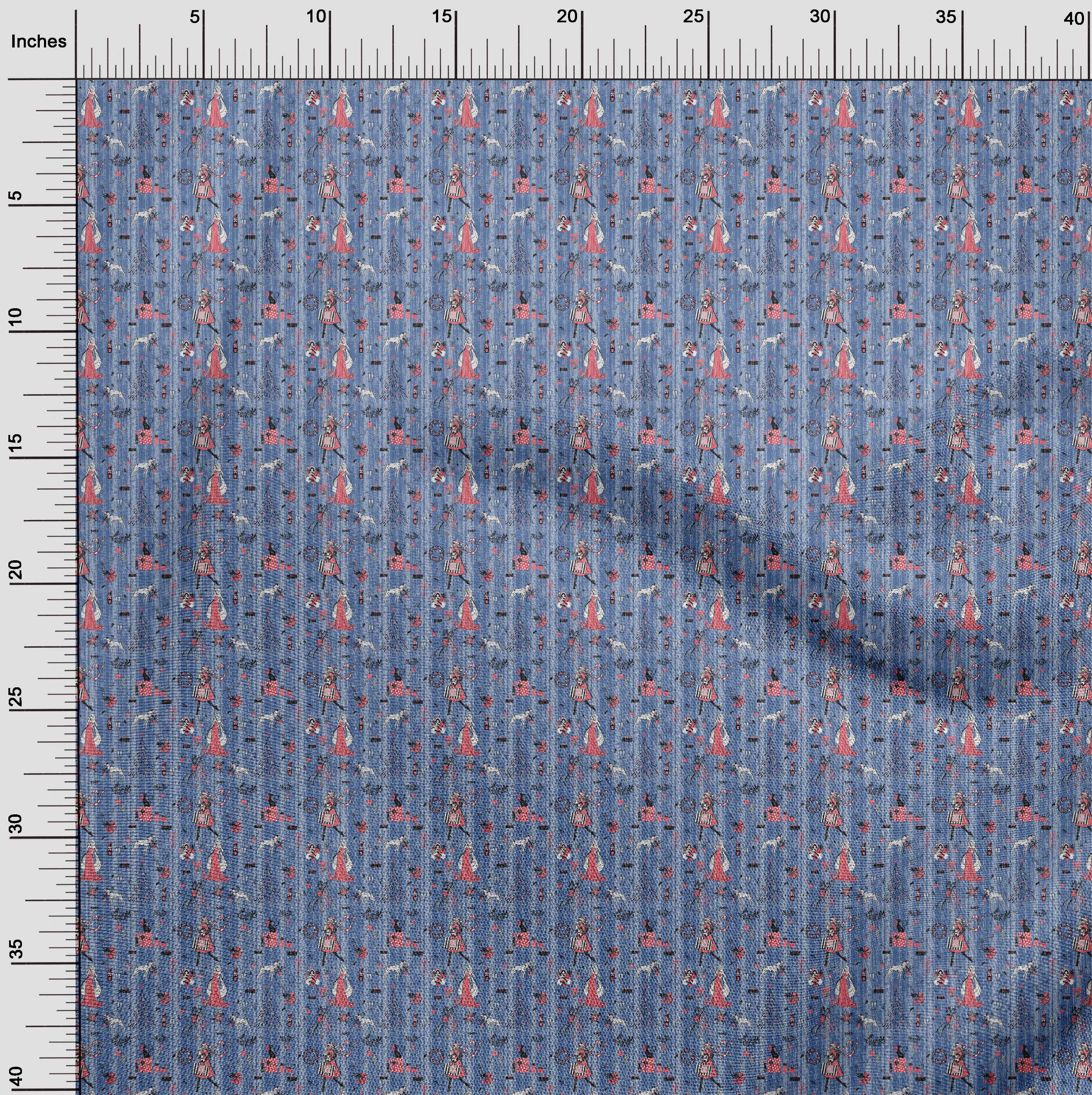 oneOone Cotton Poplin Blue Fabric Christmas Sewing Material Print Fabric By The Yard 56 Inch Wide