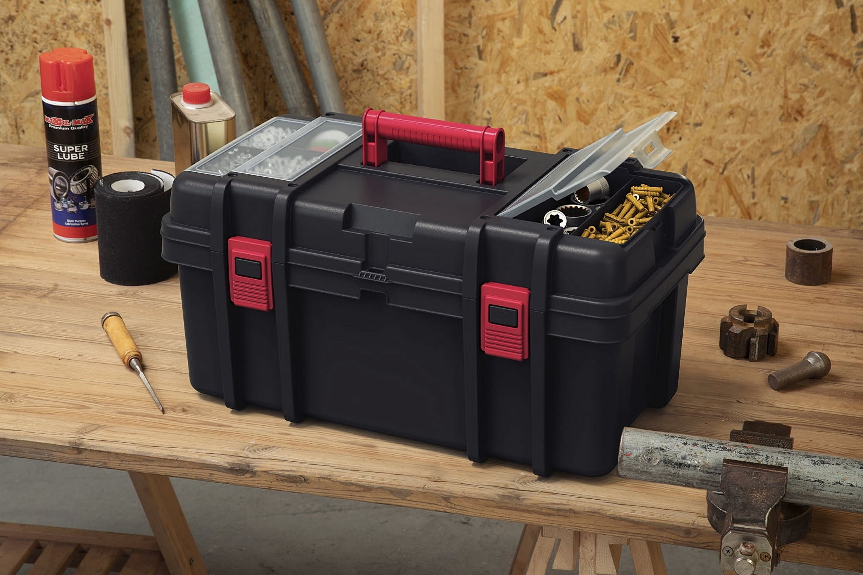 Hyper Tough 22-inch Toolbox, Plastic Tool and Hardware Storage, Black