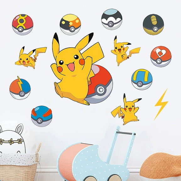 Pokemon wall stickers 3D wall stickers Children wall stickers Cartoon characters wall stickers Cartoon background wall decoration Birthday gift Children bedroom decoration 37*31CM