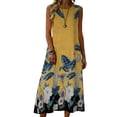 thumbnail image 2 of Summer Dresses for Women Crewneck Sleeveless Floral Printed Midi T Shirt Dress Casual Beach Holiday Boho Sundress S-2XL, 2 of 7