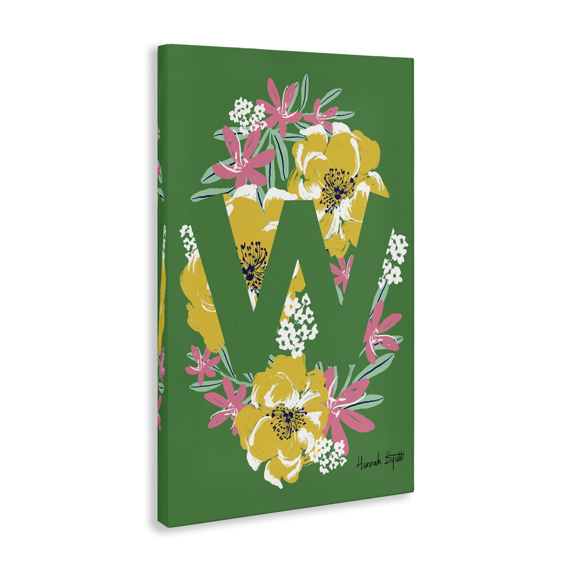 Stupell Industries Floral Bloom Letter W Botanical & Floral Painting Gallery Wrapped Canvas Art Print Wall Art, 24 x 36