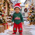 thumbnail image 5 of Splozh Baby Boy Matching Outfit Sets Cute, Baby Boys My First Christmas Long Sleeve Romper Pants Hat Set 3 Piece Set,Red,0-3 Months, 5 of 8