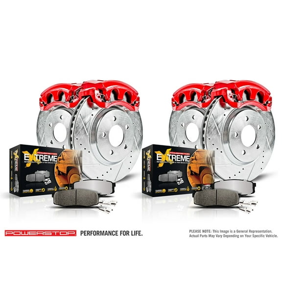 PowerStop Front and Rear Z36 Truck & Tow Brake Pad and Rotor Kit with Red Powder Coated Calipers Fits: TOYOTA Select Models KC2813A-36