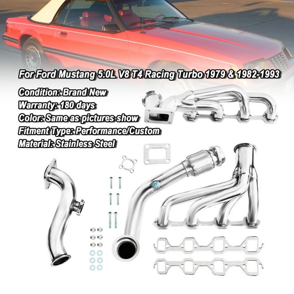 Exhaust Header Manifold Fit for Ford Mustang 5.0L V8 T4 Racing Turbo 1979 & 1982-1993