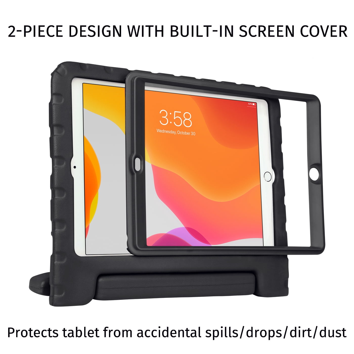 HDE Kids iPad Case with Built-In Screen Protector for 2021 9th Generation iPad 10.2 Inch, 2020 8th Gen, 2019 7th Gen, Black
