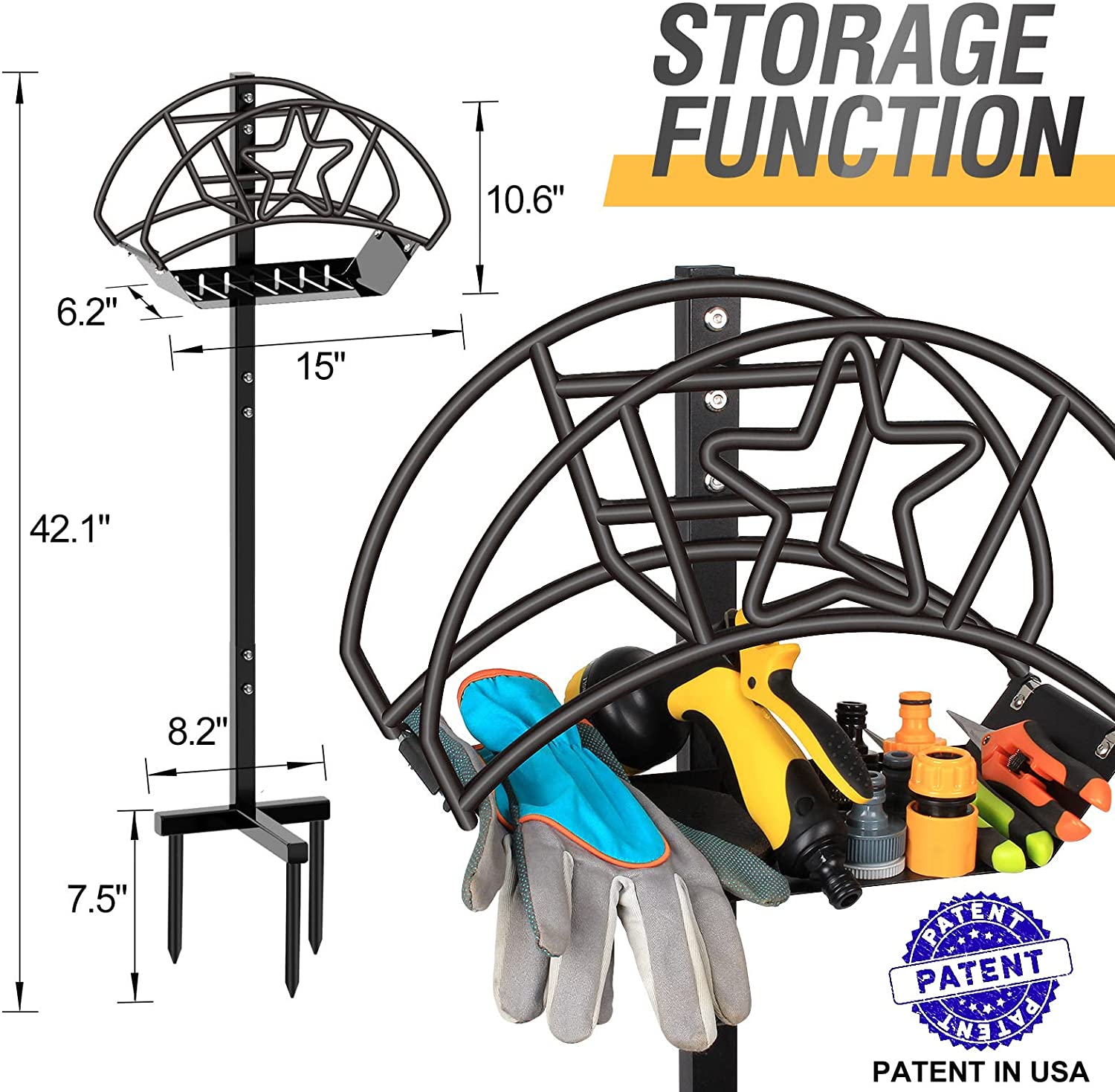 Walensee Garden Hose Holder Detachable Freestanding Water Hose Hanger,Outside Heavy Duty Metal Hose Storage Hose Stand Decorative Hose Reel Rack for Yard,Lawn,Black