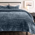 thumbnail image 2 of EVERGRACE Luxury Ruched Velvet Quilt Queen Size, Ultra Soft Bedspread Coverlet Set, Lightweight Velvet Comforter, Quilted Bedding Cover with 2 Matching Shams for All Season, Stormy Blue, 2 of 7