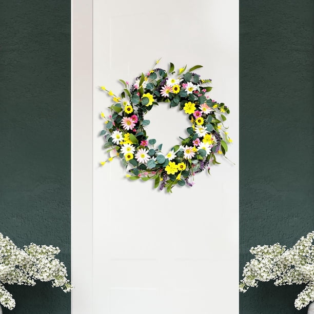 Corona de Primavera Redonda Guirnalda de Primavera Guirnalda de Puerta Corona para Accesorios de Fotos Ventana , Acción de Gracias , Blanco BLESIY Corona colgante de puerta delantera