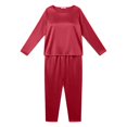thumbnail image 3 of Maplenight Women's Satin Pajama Set Plus Size Lounge Set Crew Neck Long Sleeve Top & Long Pants 2 Piece Silk Sleepwear Loungewear, 3 of 6