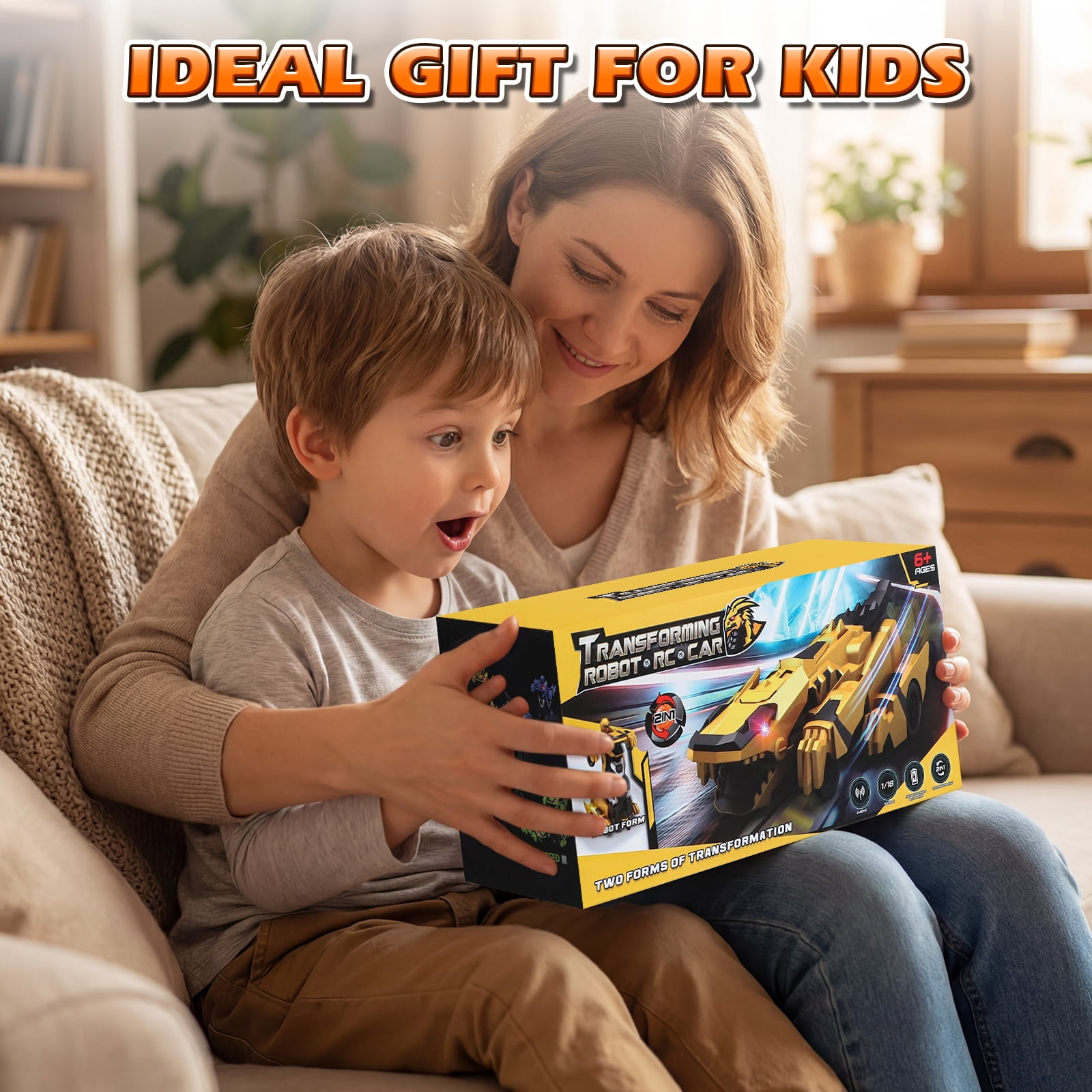 Remote Control Cars, Dinosaur Transform RC Cars, 2.4Ghz Remote Control Car with Light & 360 °Rotation One Button Deformation, Dinosaur Transforming Toys, RC Car for 3-6 7-9 Year Old Boys Girls