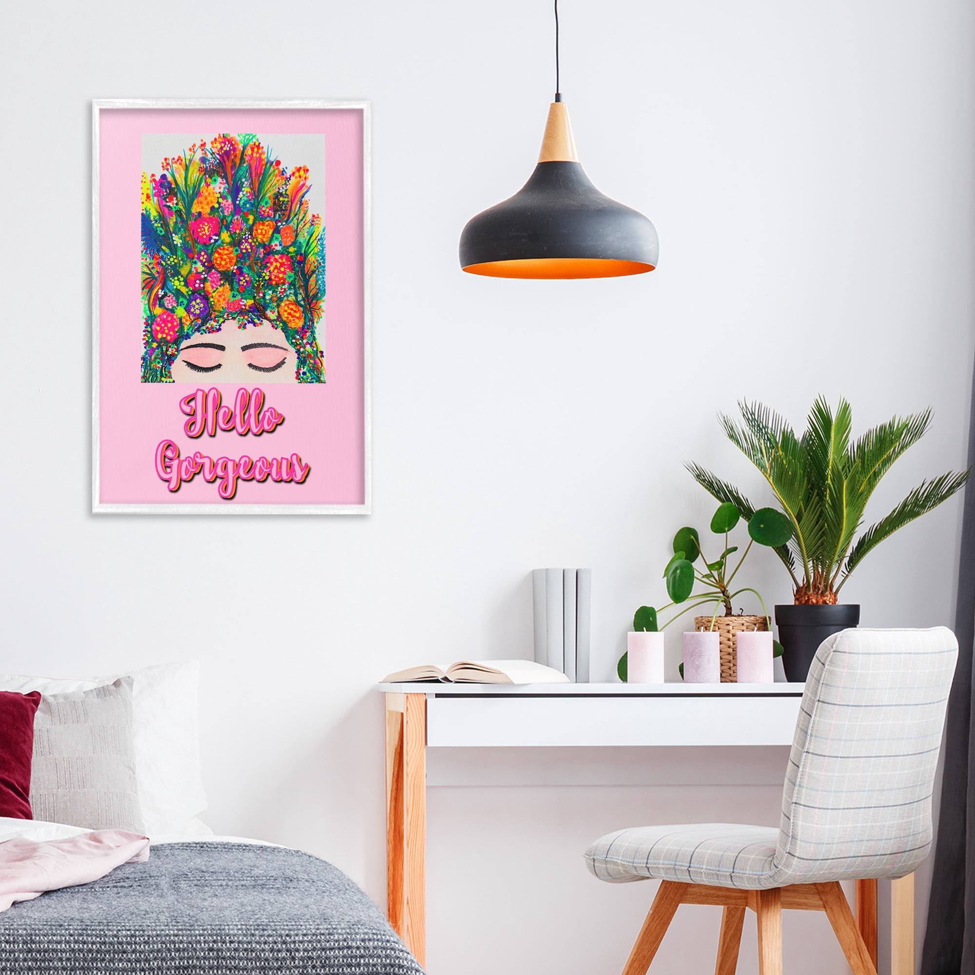 Stupell Industries Hello Gorgeous Floral Woman White Framed Giclee Art, design by Pooja Dave