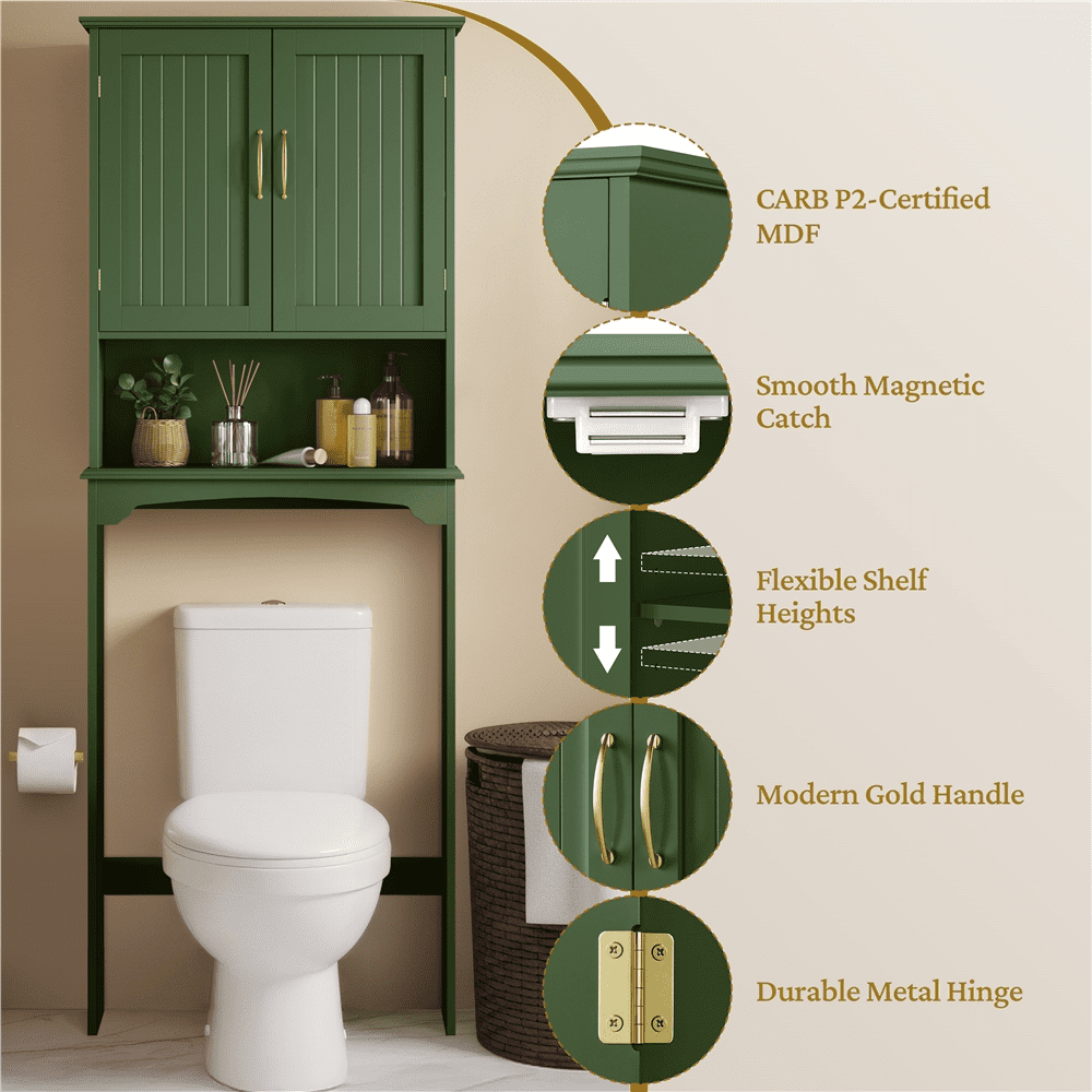 Alden Design Over The Toilet Storage Cabinet with Adjustable Shelf, Green