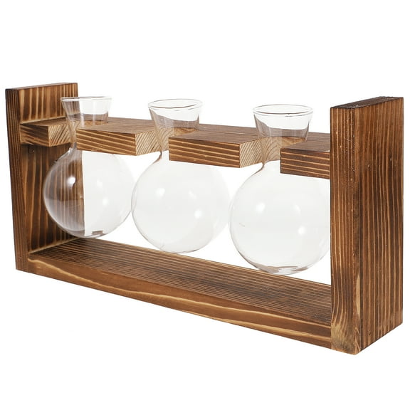 Indoor Hanging Planter Wood Frame Hydroponic Vase Flower Pot Glass Terrarium Table Decor Wall Desktop Air Bulb Wooden Office