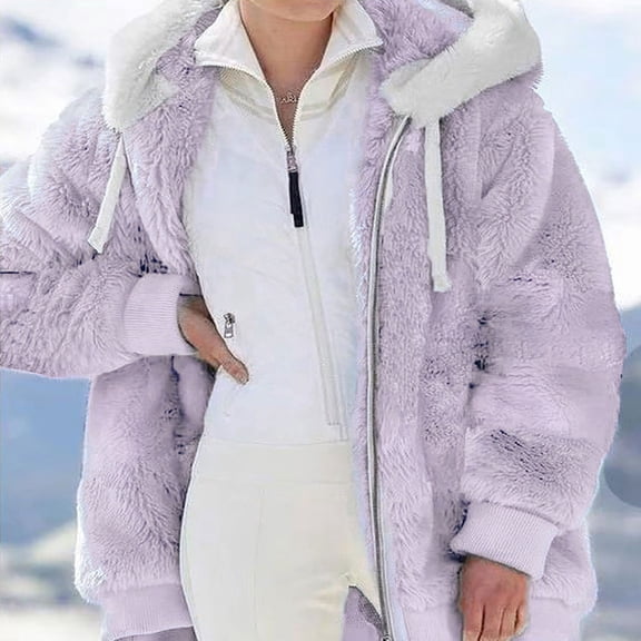 Bzdzmqm Womens Plus Size Winter Zip Hooded Coat Casual Loose Warm Jacket for Women Full Zip Fleece Lined Oversized Outerwear Heavyweight Fall Cold Weather Streetwear, Purple 5XL
