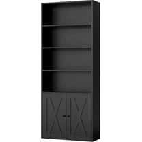 Bookshelf, Industrial Bookshelves and Bookcases with Doors Floor Standing 6 Shelf Display Storage Shelves 70.9 inches Tall Bookcase for Home Office, Living Room (Black)