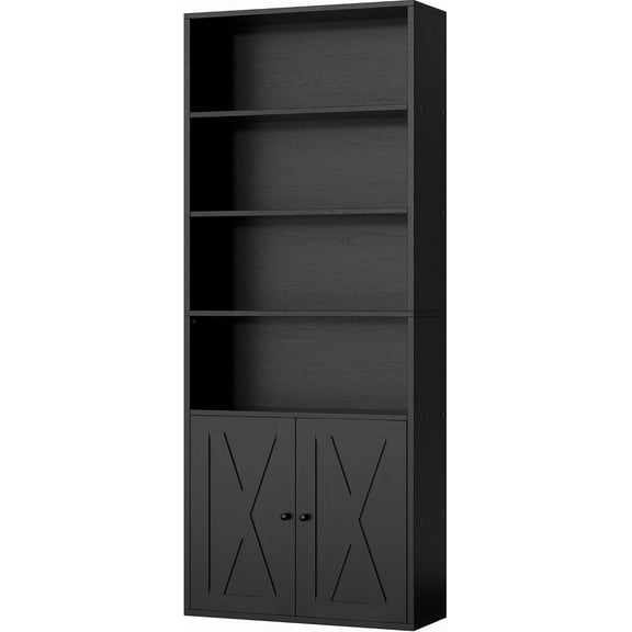Bookshelf, Industrial Bookshelves and Bookcases with Doors Floor Standing 6 Shelf Display Storage Shelves 70.9 inches Tall Bookcase for Home Office, Living Room (Black)