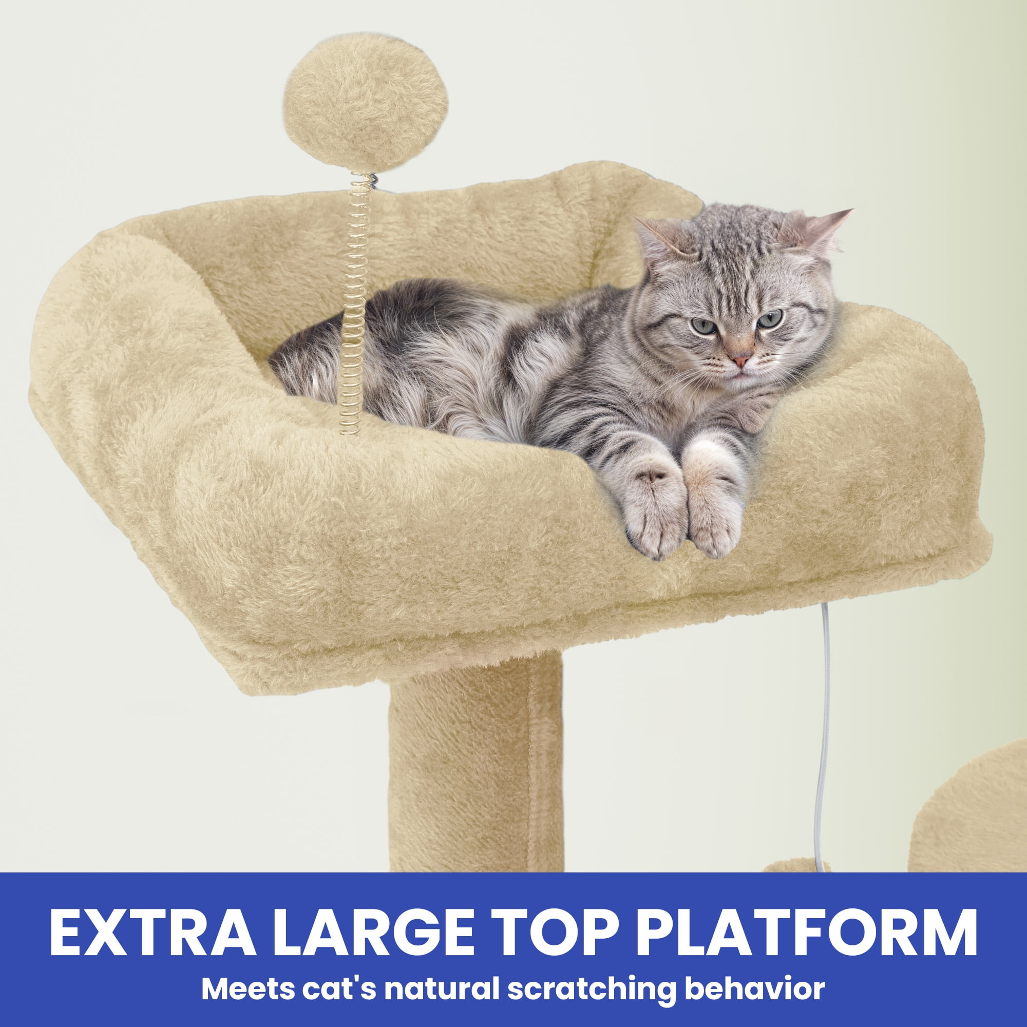 Uforic 75"Cat Tree Tower for Large Cats,Multi Level Play Tower Condo  with Scratching Posts&Hammock, Beige